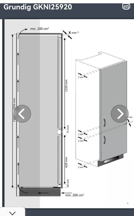 Lodówka do zabudowy 193 wys. Grundig model GKNI25920