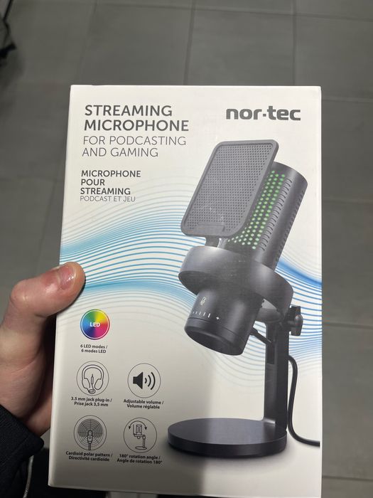 Nor-Tec mikrofon do streamingu RGB ze stojakiem