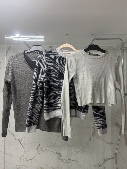 Zestaw komplet 3x sweter Mango New Yorker szare S/M