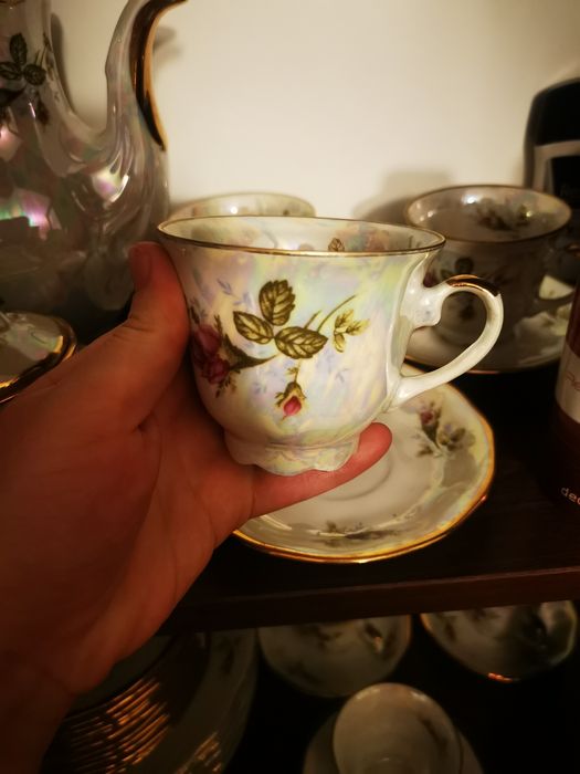 Porcelana Iwona złota róża serwis kawowy