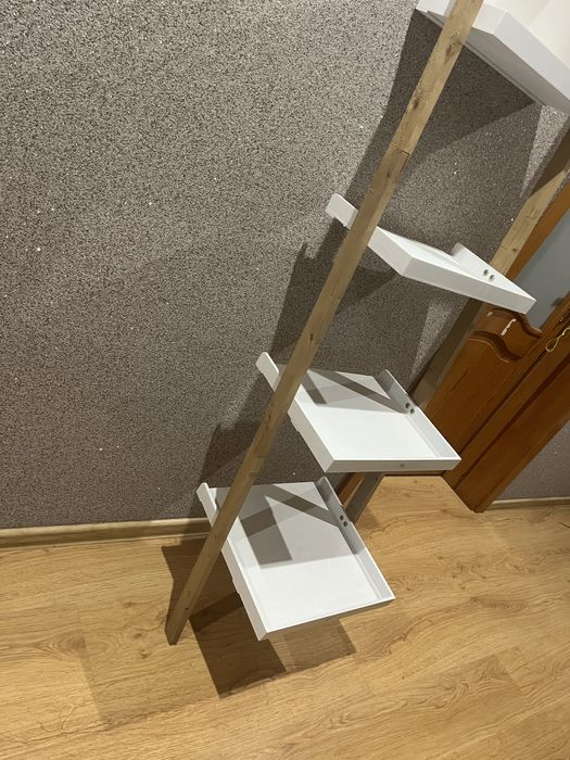 Połka, regał, opierany o scianę, 4 półki, białe, nowoczesne