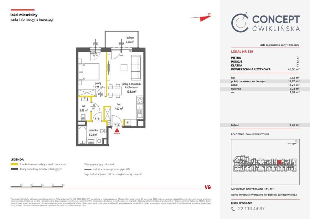 2-pokojowe mieszkanie 46m2 + balkon