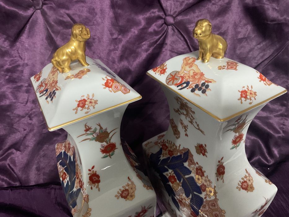 PAR DE TALHAS GRANDES VISTA ALEGRE SAMURAI PINTURA A OURO 46 cm