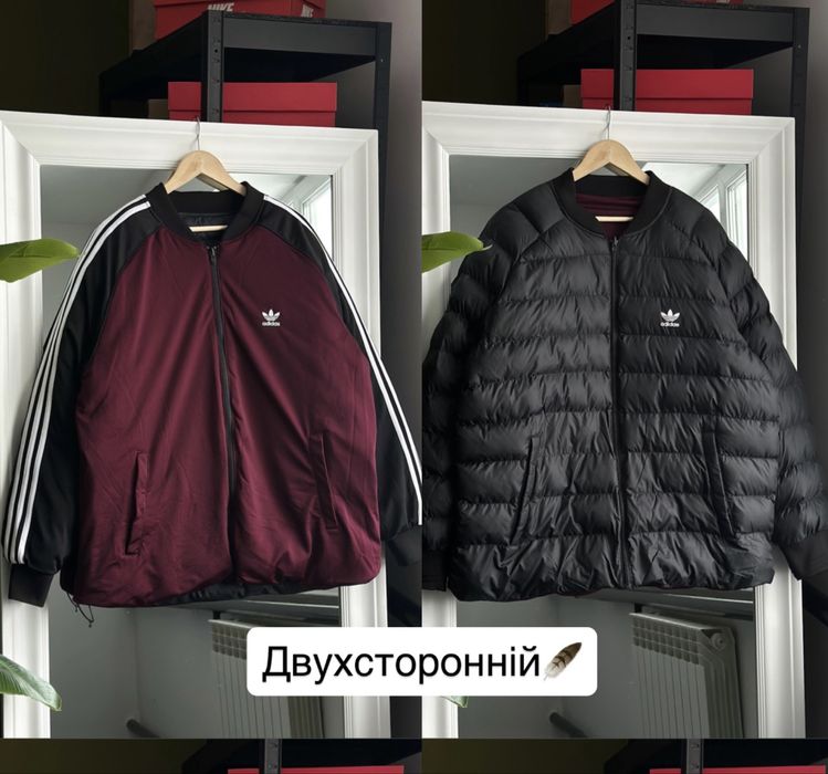 Оригінал! Adidas XL-Двосторонній бомбер чорний/бордо ідеал! Якість Топ
