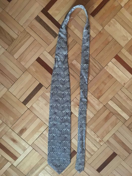 Szeroki krawat męski szary wzór retro vintage PRL geometryczny 10 cm +
