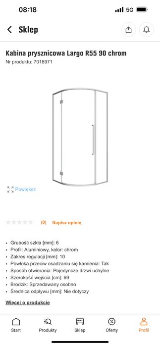 Kabina prysznicowa półokrągła 90x195 lewa