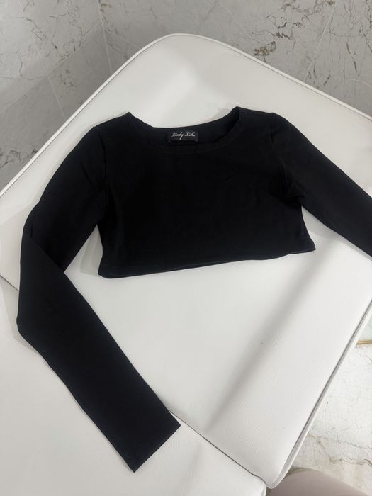 Czarny krótki top bluzka Lady Like XS/S bawełna