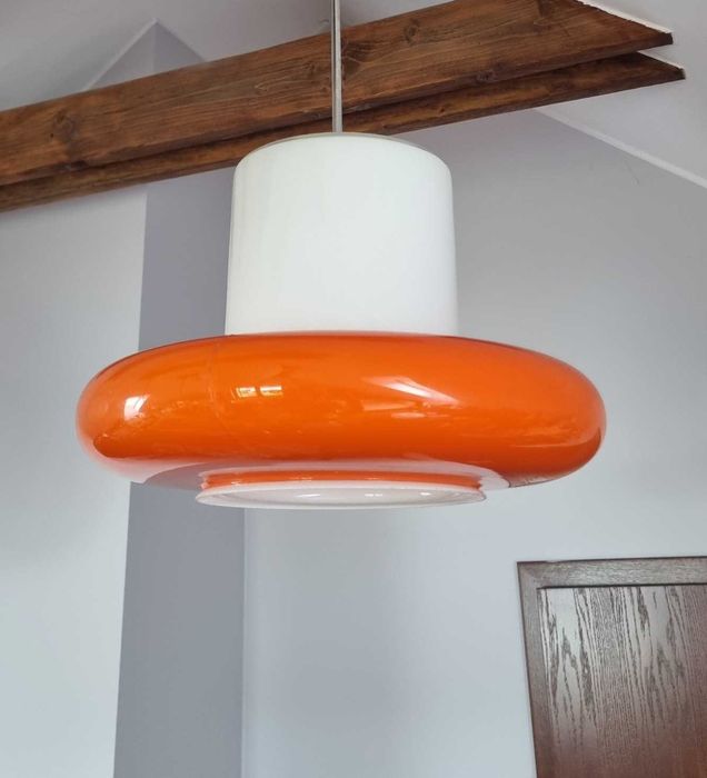 Żyrandol z pomarańczowym pierścieniem Napako Design PRL Czechosłowacja