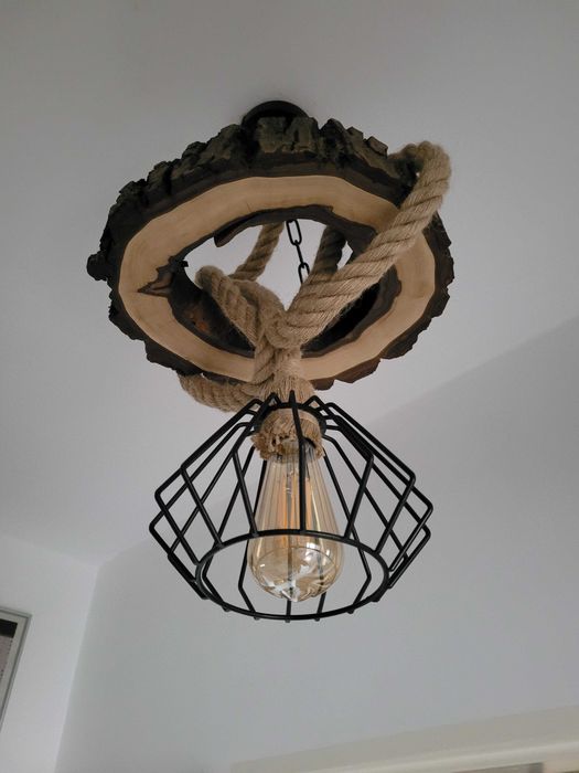 Lampa Loft sufitowa wisząca sznur jutowy Orzech Włoski