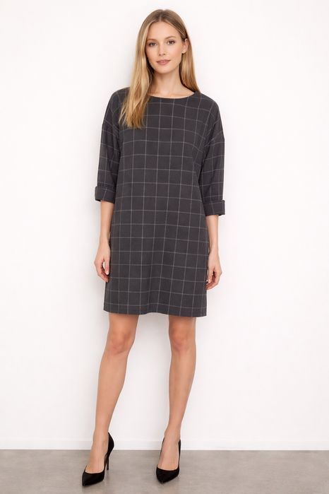 Zara Sukienka czarna w delikatna kratkę oversize