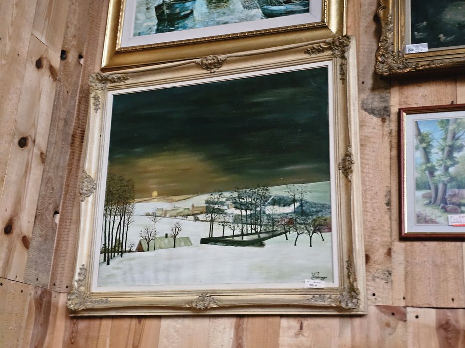 Obraz zima  w złotej ramie malowany na płótnie  #9146 Stylowy Węgrów