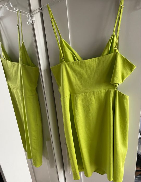 Zara limonkowa sukienka lato impreza wakacje s