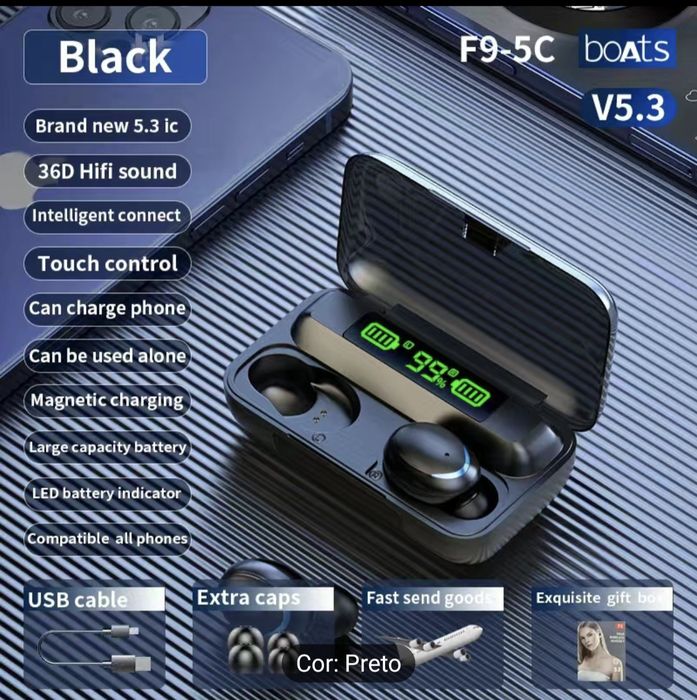 Auriculares TWS com powerbank