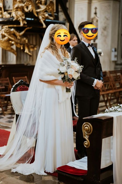 Elegancki szal ślubny narzutka ECRU z ekologicznego futerka – 34 × 170 cm