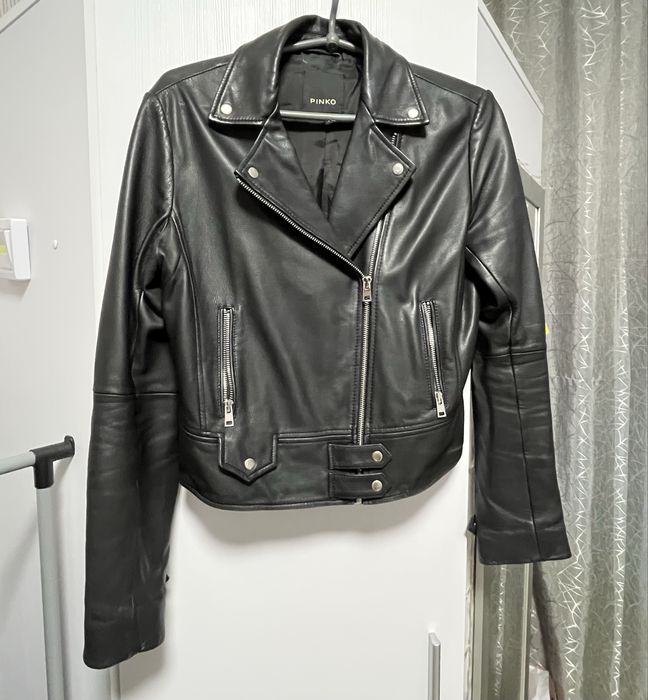 Шкіряна куртка Pinko 1G14YLY672BLACK, косуха чорна, кожанная куртка