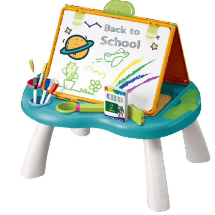 Tablica edukacyjna kredowa dwustronna stolik + gry
