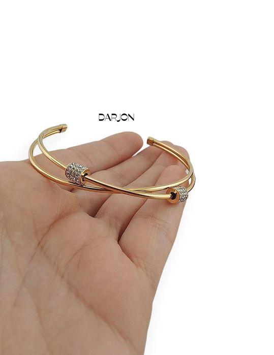 Złota bransoletka S.Steel sztywna typu cuff (otwarta), stal chirurgiczna