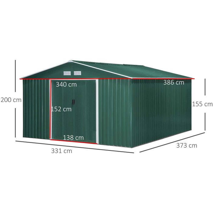 Abrigo de jardim metálico — 340x386x200 cm