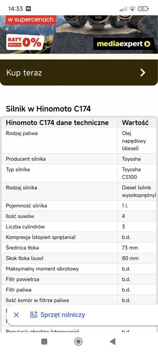 Hinomoto c174 4x4  3-cyl 20KM traktorek sadowniczy
