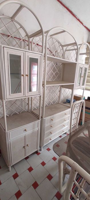 Conjunto móvel e mesa bambu lacado branco