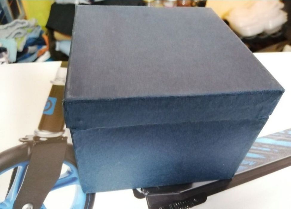 Blue cardboard watch box, 12x9 cm