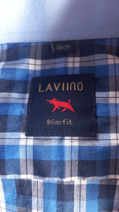 Laviino męska koszula niebieska slim w kratę krata S 38/39
