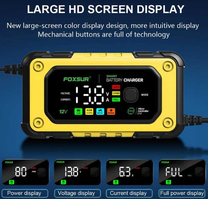 універсальний зарядний пристрій NEW FOXSUR 12V 7A  заряджає LiFePO4...