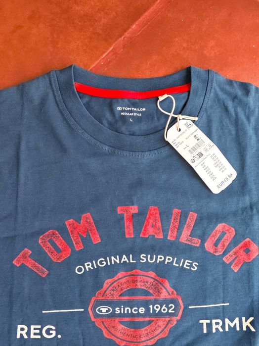 T-shirt Tom Tailor, nova, 100% algodão, azul, tamanho L