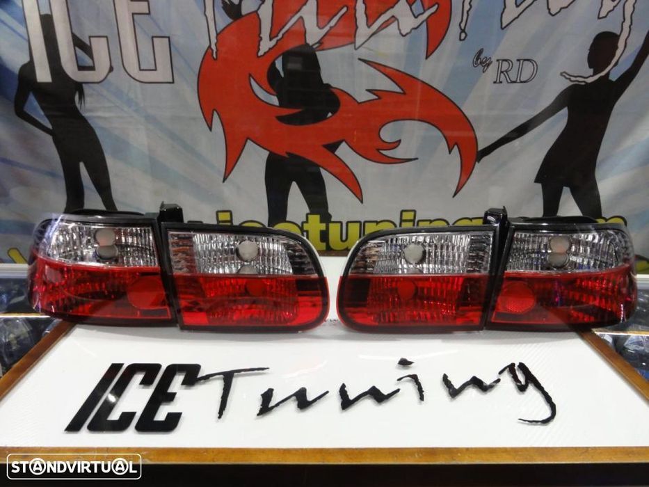 Faróis / farolins traseiros euro look para Honda Civic 92-95 3 portas red / clear (vermelho / cristal)