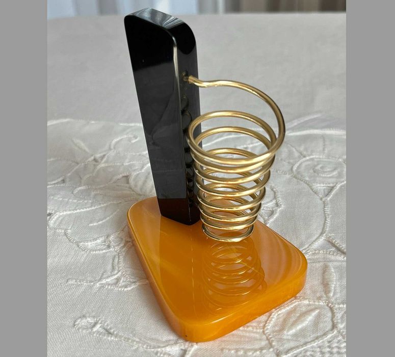 Stojak bakelit na długopis /patyczki koktajlowe spirala metal art-deco