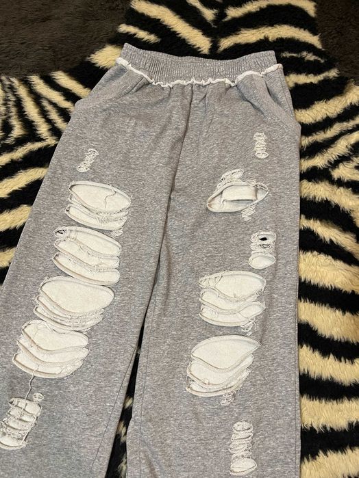 Jaded London Distressed Grey Marl Baggy Monster Joggers | Серые Оверсайз Спортивки с Разрывами и Необработанными Краями
