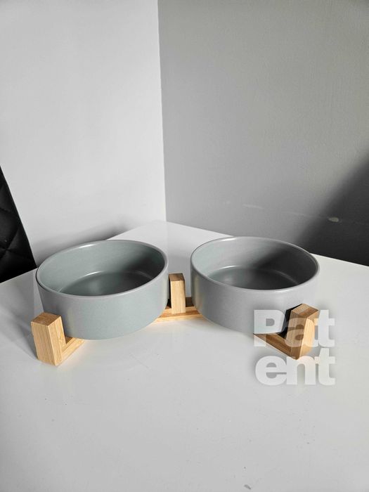 Miski ceramiczne dla psa kota zestaw 2 sztuki x 400 ml szare