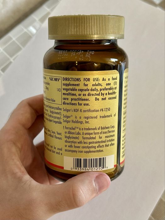 СРОЧНО И ДЁШЕВО! 134 капсулы Solgar Gentle Iron 20 мг (iHerb) железа бисглицинат Солгар