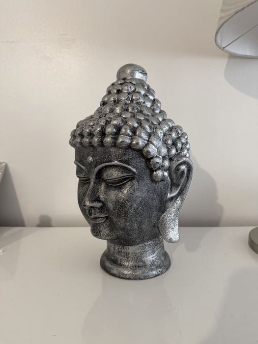 Estátua Cabeça de Buda Decorativa - Cinza/Prateado