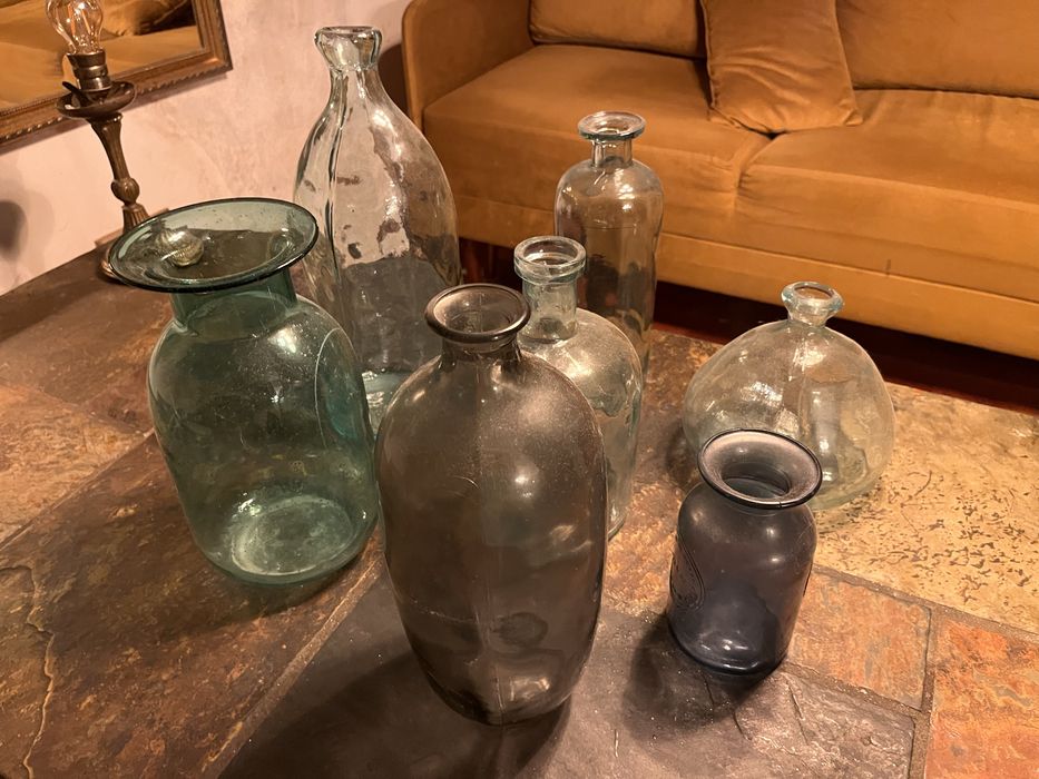 Butelki ozdobne wazony szklane vintage loft bauhaus okazja