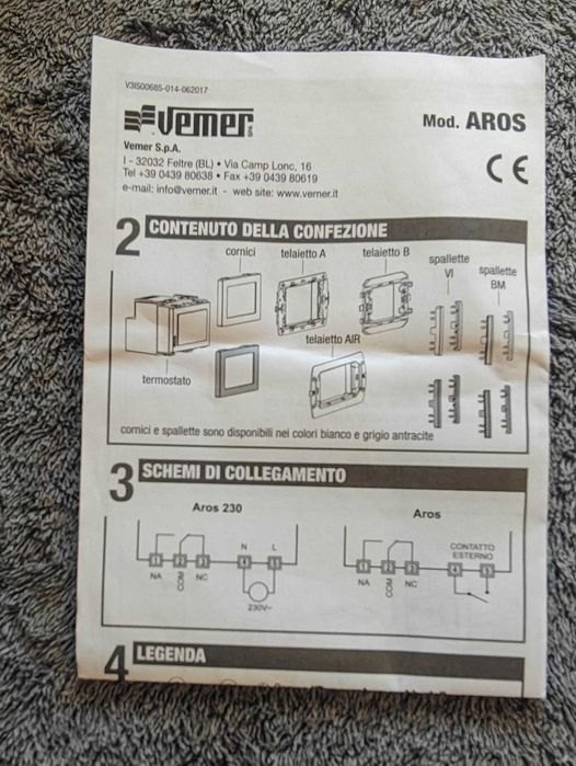 Termostat dotykowy podtynkowy Vemer VE459400 Aros 230 V.