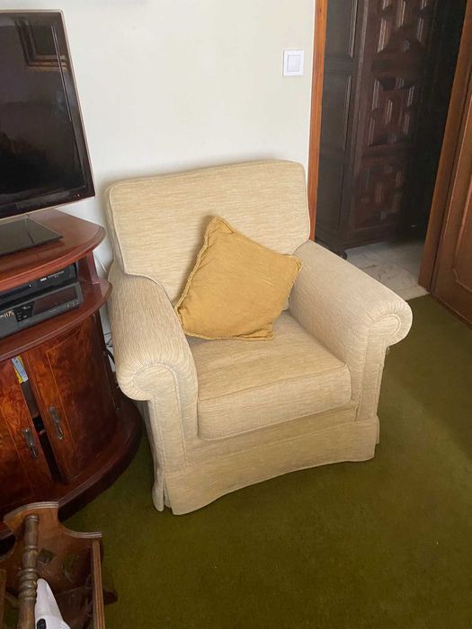 Conjunto de 3 sofás elegantes, tecido de flanela creme