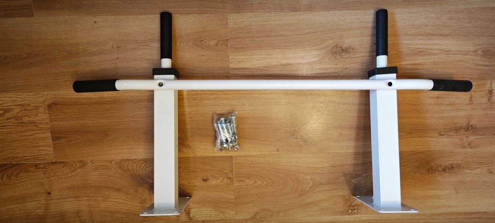 Biały drążek gimnastyczny do podciągania MOVIT – do 350 kg | NOWY, komplet