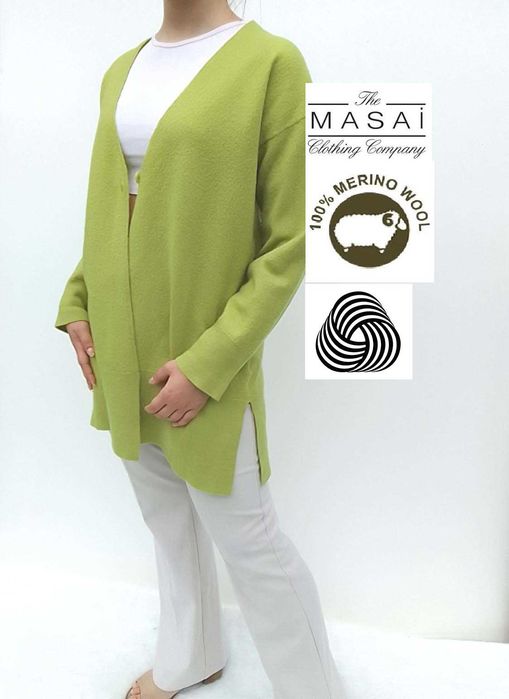 Masai długi wełniany kardigan sweter narzutka merino wool 100% S M