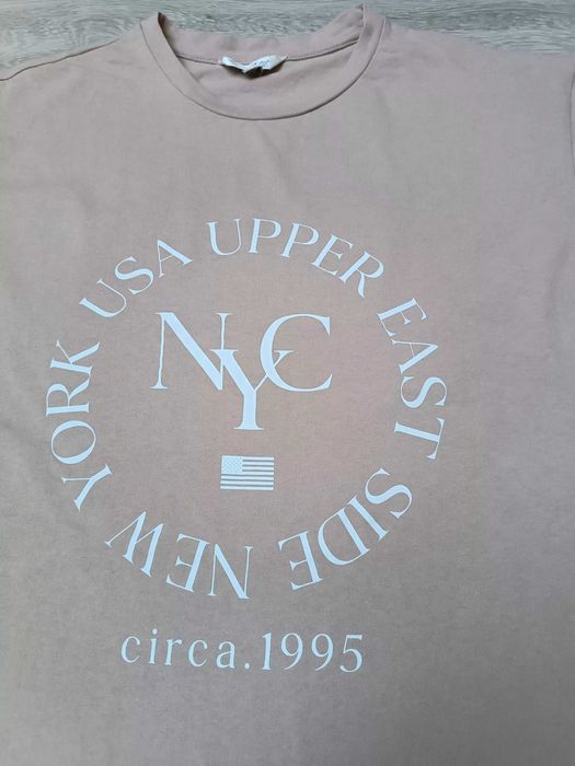 Koszulka t-shirt krótki rękaw beżowa bawełna NYC 'Miss Selfridge' 46