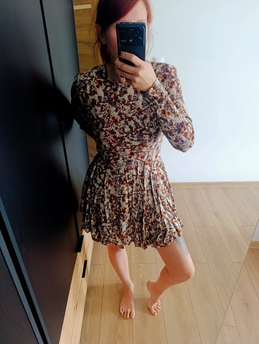 Jesienna sukienka, długi rękaw, marszczona, Plus Size, 44, XXL, H&M