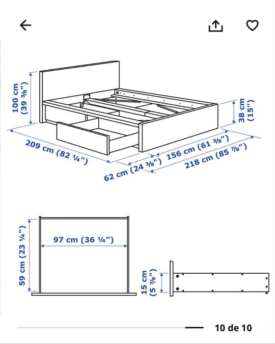 Cama Malm IKEA Branca Estrutura Estrado Cabeceira Gavetas Colchão 140x200