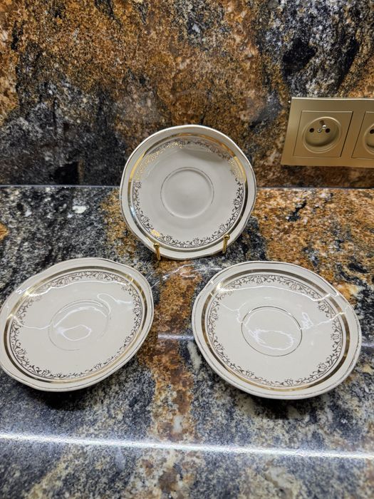 Spodki Chodzież porcelana PRL 3 sztuki złocenia