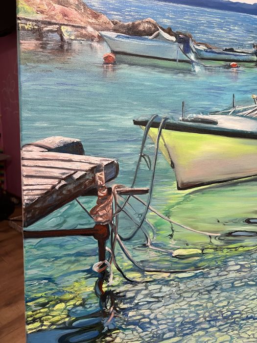 Obraz olejny przy nabrzeżu 80*60 płótno bawełna