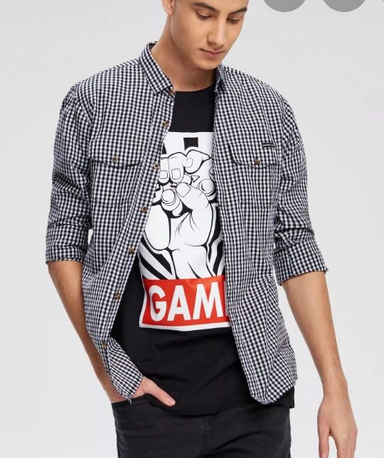 Koszula w kratkę czarno Biała męska L cropp