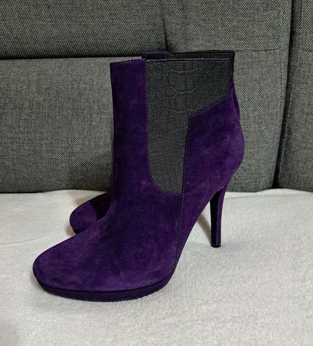 Botki damskie  fioletowe zamszowe na szpilce 39