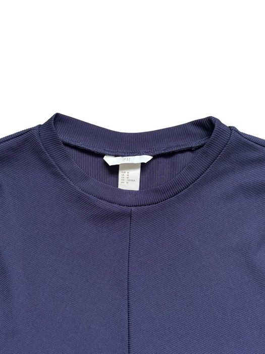 H&M sukienka granatowa prążkowana dopasowana ołówkowa M