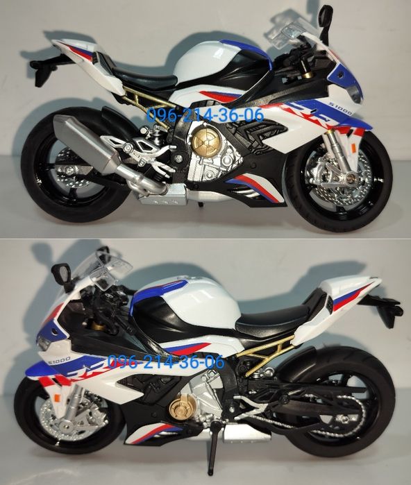 BMW S1000RR модель мотоцикла 1:12 со светом, металл.