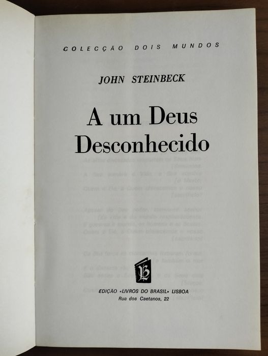 Livro A Um Deus Desconhecido'