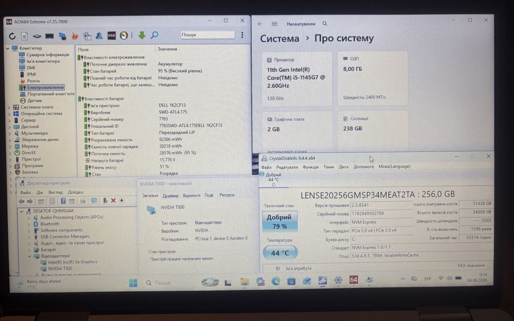 Ноутбук Dell Precision 3560 i5-1145g7 Nvidia Quadro T500 8gb Ram 256gb NVME 15.6” HD TN